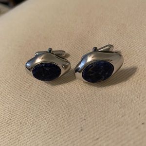 Vintage Blue stone silver tone cuff links
